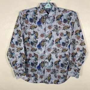 Visconti Black Shirt Mens Small Blue Button Up Long Sleeve Paisley Floral Casual